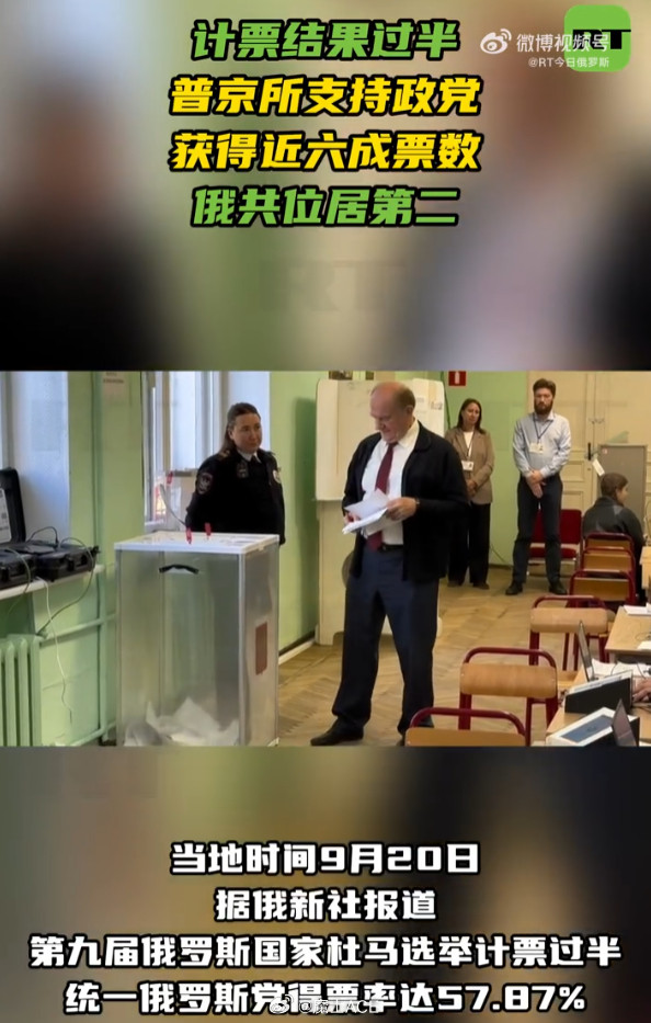俄罗斯大选正式结束，计票已经基本上落定。俄罗斯2026年杜马议会大选（下议院），