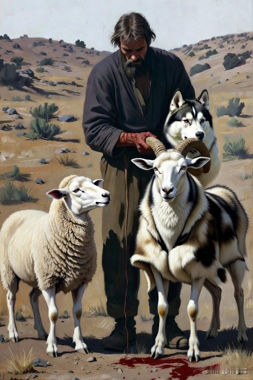 你细品：天冷了，一个牧羊人把自己的哈士奇炖了吃肉。没有了狗，他就把哈士奇的皮