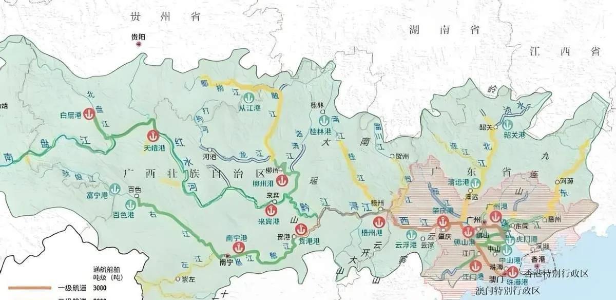 珠江货运量全国第二，但是大多数都是一些没有技术含量的沙石头。在珠江上游的西江和黔