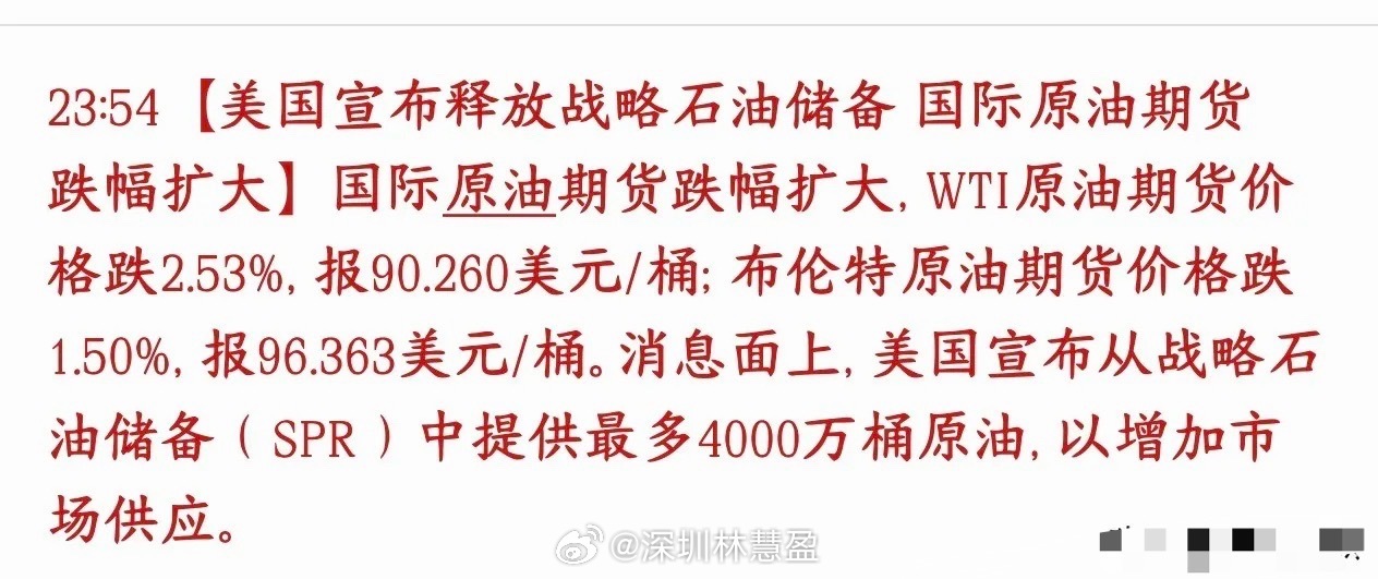 大利好消息来了，美国释放石油储备，原油价格大跌美国要往外放储备原油，最多投放40