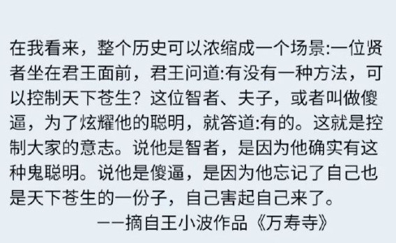 王小波对历史的总结，可以说是一针见血了。