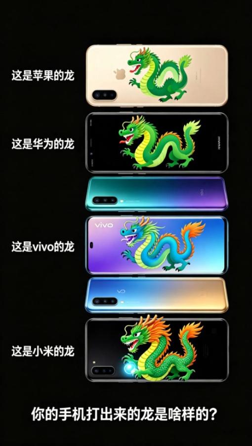 原来不同手机打出来的“龙”，差别居然这么大！我刚试了下自己的，出来的龙看着就很“