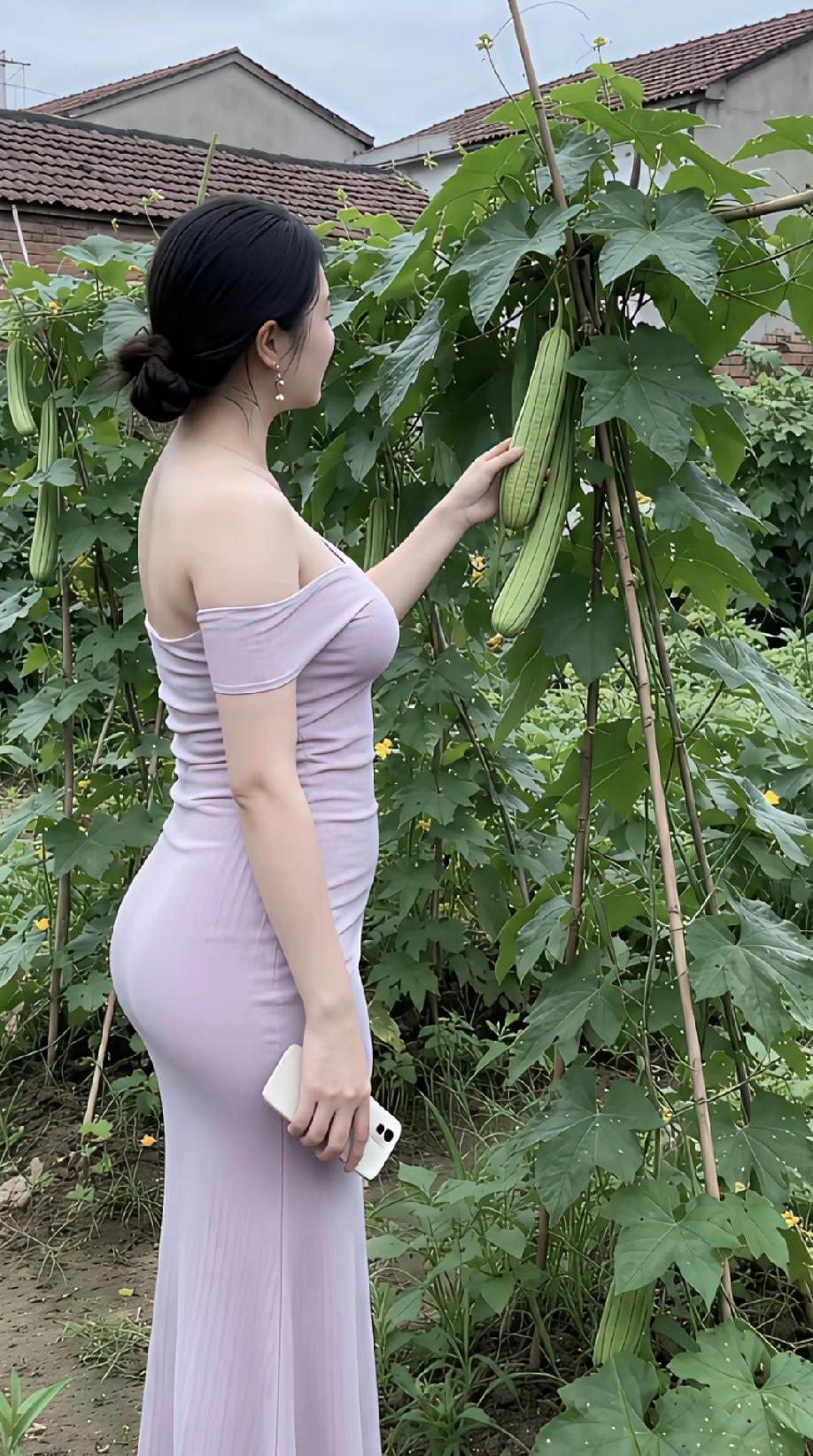 这样的美女来到丝瓜地里，终于懂蓬荜生辉的含义了！我敢肯定，百分之百的人都看这