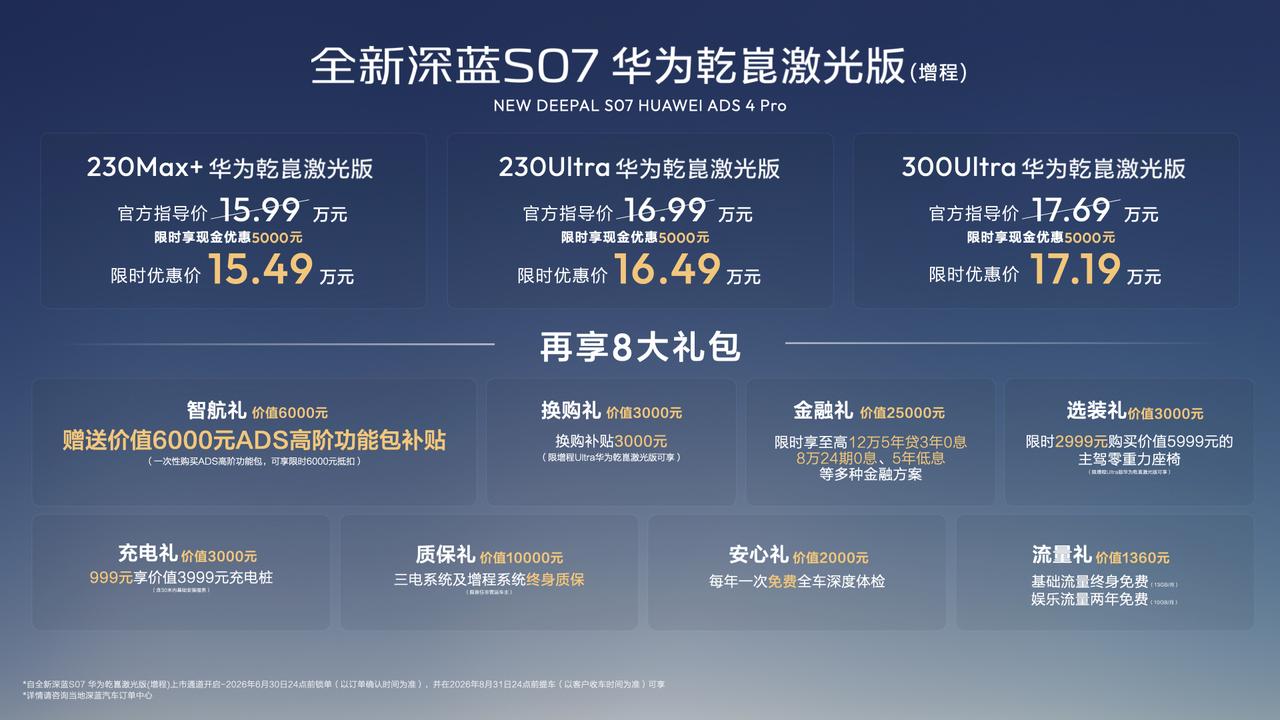 【限时15.49万起，深蓝S07华为乾崑激光版增程车型上市】在6月13日开幕的重