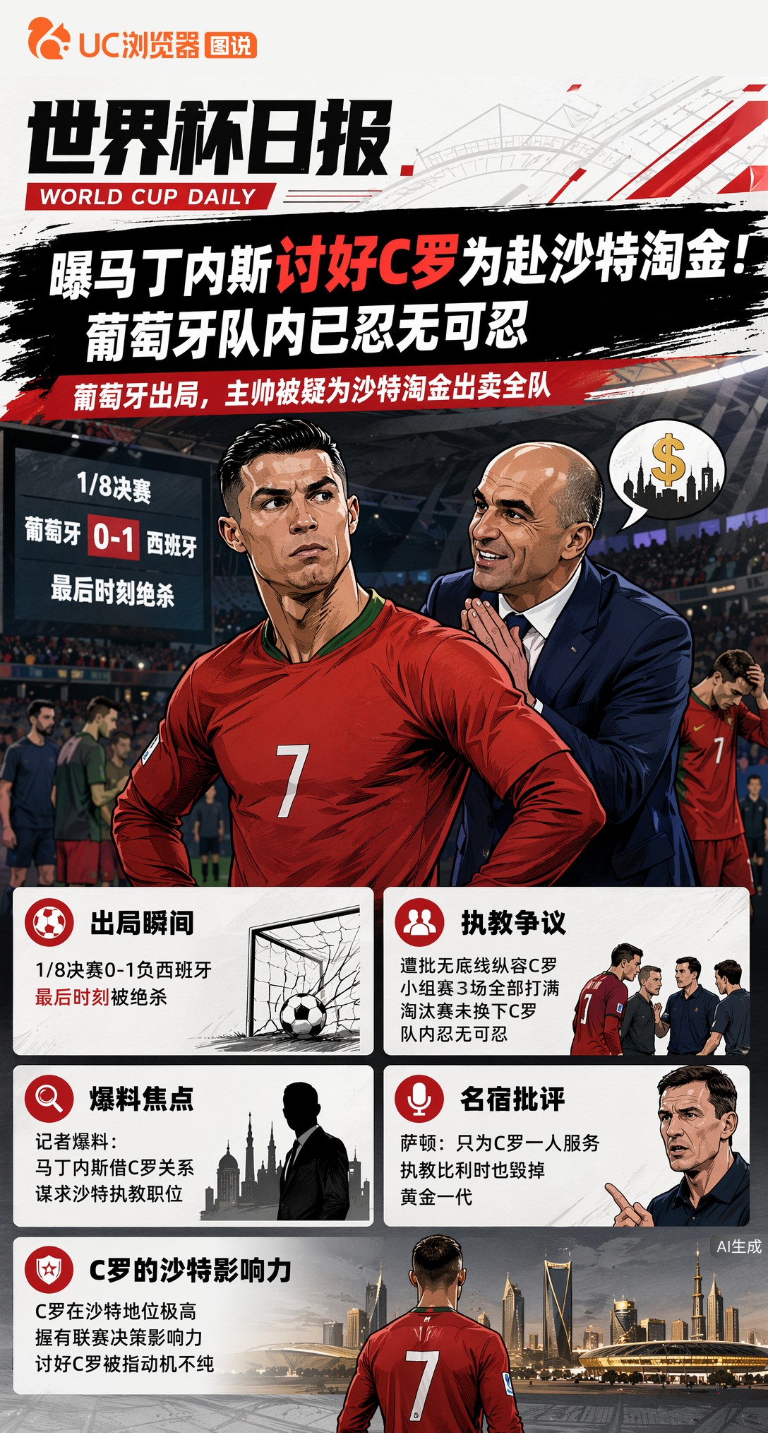 曝马丁内斯讨好C罗为赴沙特淘金！葡萄牙队内已忍无可忍