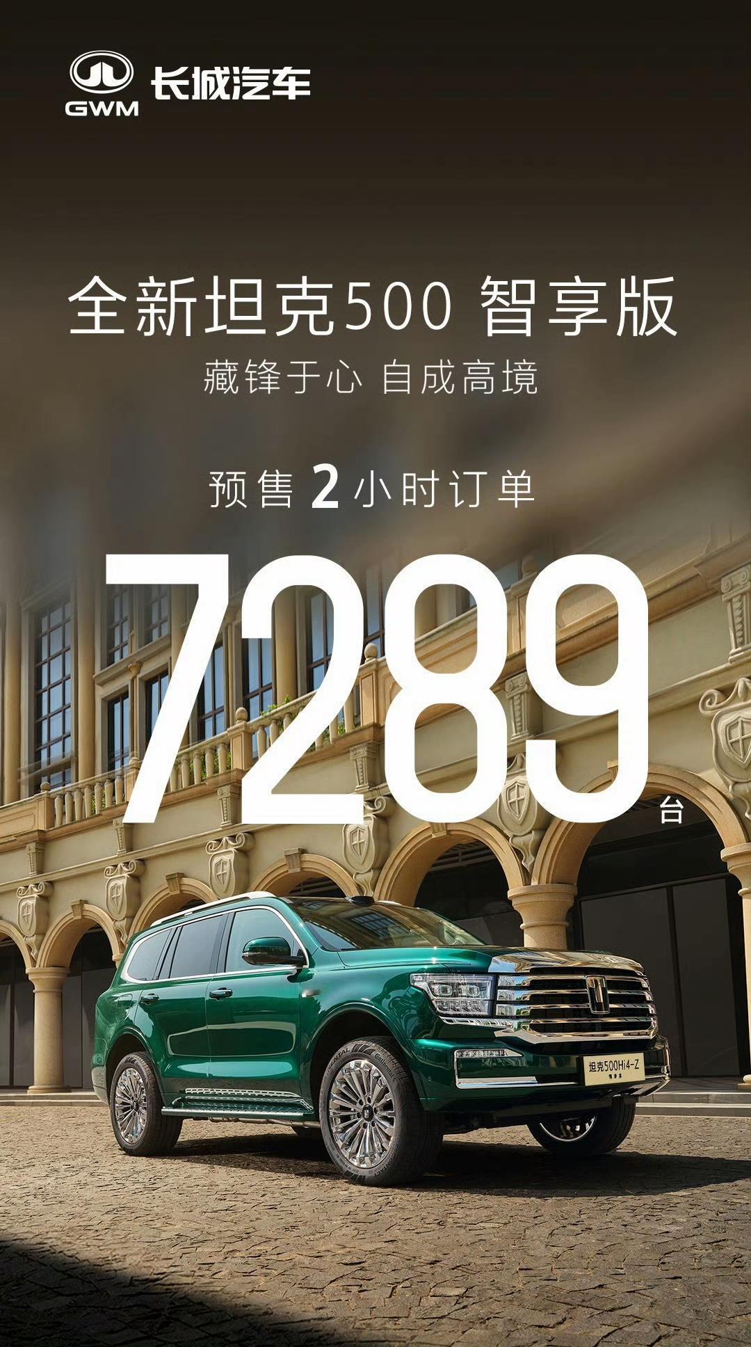 全新坦克500，2小时狂揽7289单，这个水平可还行?有钱人真多啊！全新坦克
