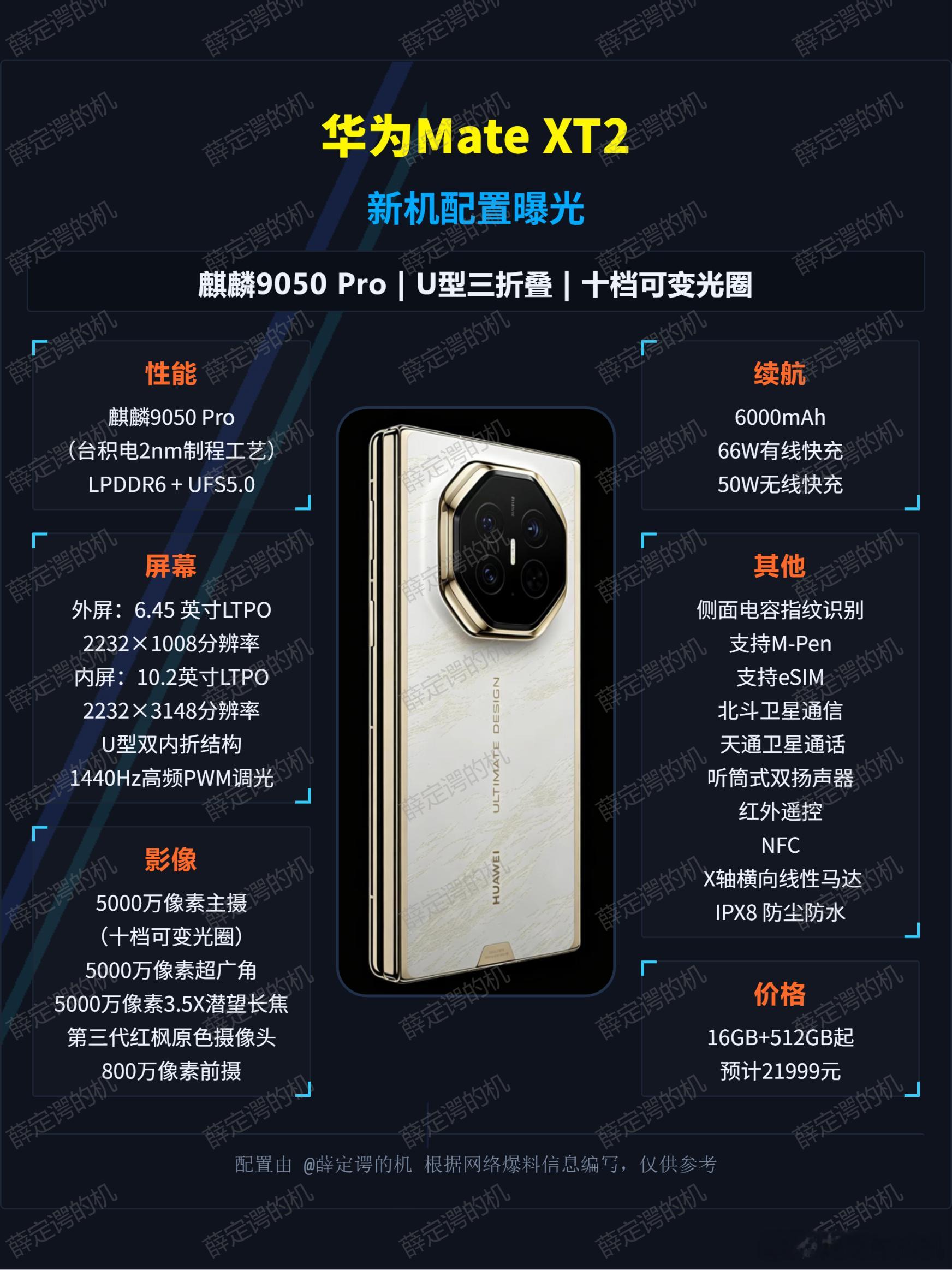 华为MateXT2，麒麟9050Pro首款U型三折叠华为MateXT2