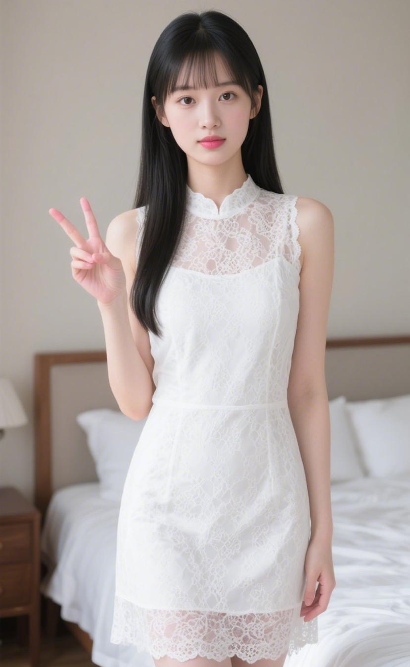 温柔甜美的白色蕾丝连衣裙，搭配清新自然的发型，轻松演绎夏日清新风。🌸💕