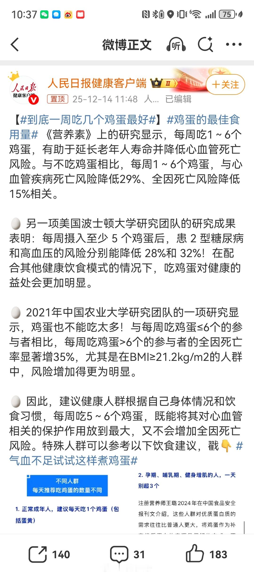 鸡蛋的最佳食用量我每天早上1-2个水煮蛋一周大概率超过6个……看来要降点量。话说