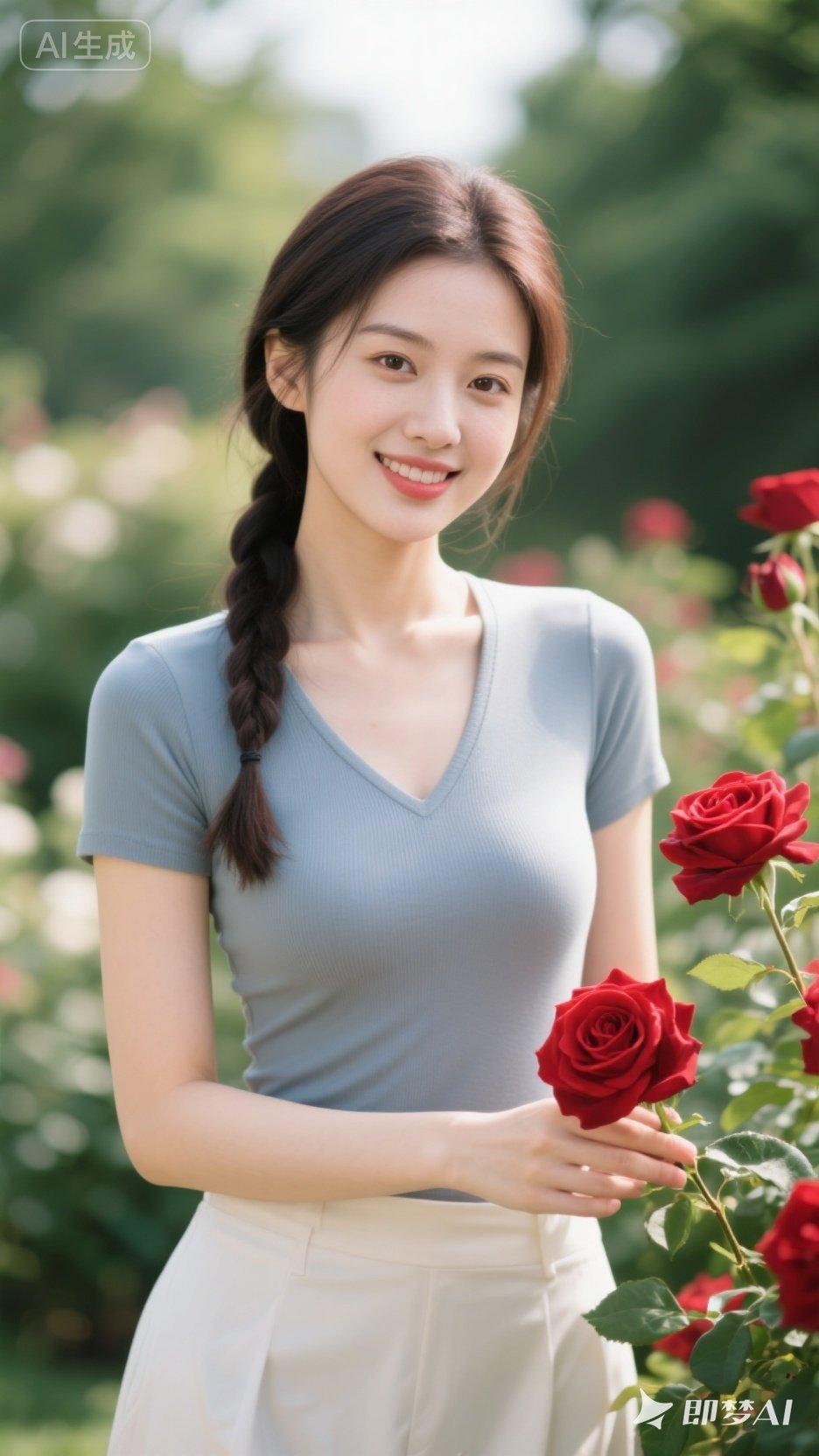 在花海中，与红玫瑰相遇的甜美瞬间🌹🌸
