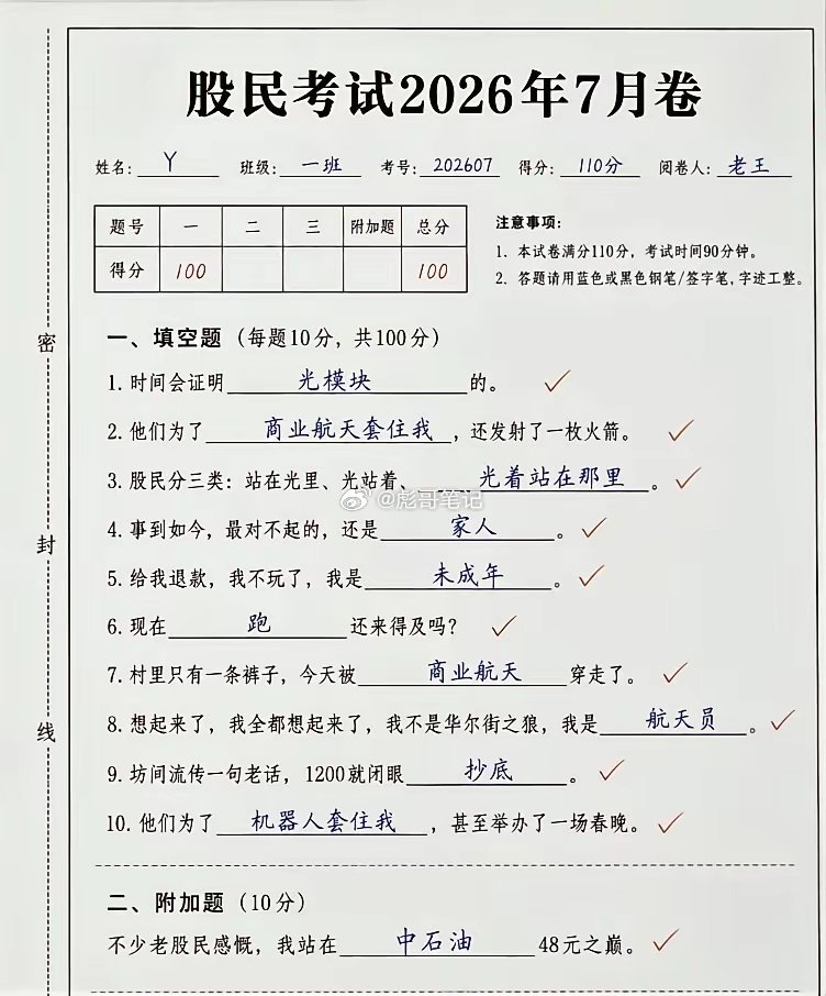 身为老股民这张卷子可以拿100分[微笑]最后还有一句：如今最对不起的就是（家人们