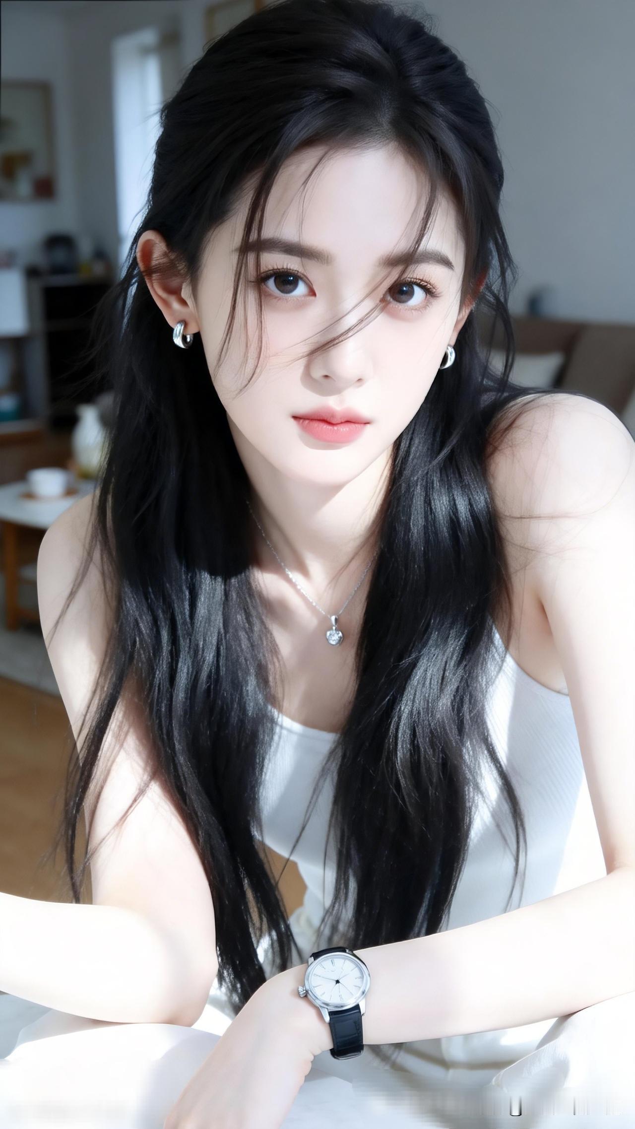 清新自然，黑发红唇，简约优雅，美不胜收！随手一拍的氛围感