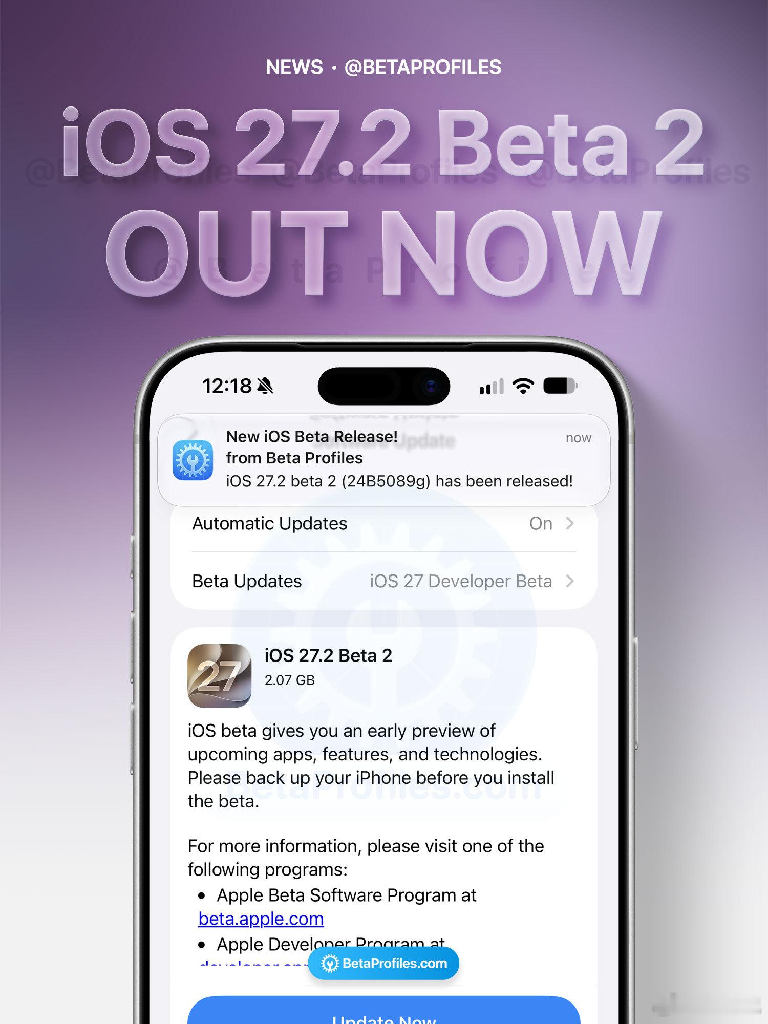 苹果的更新节奏没停，吐槽也没停。iOS27.2beta2已向开发者推送，距离iOS27正式版没多久。
