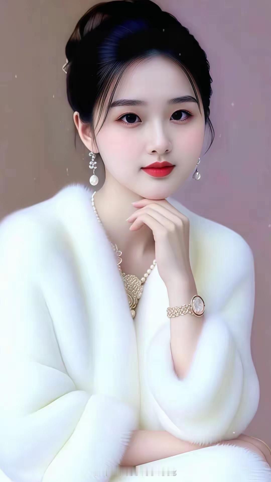 优雅气质，红唇白衣，复古珠宝，尽显高贵！