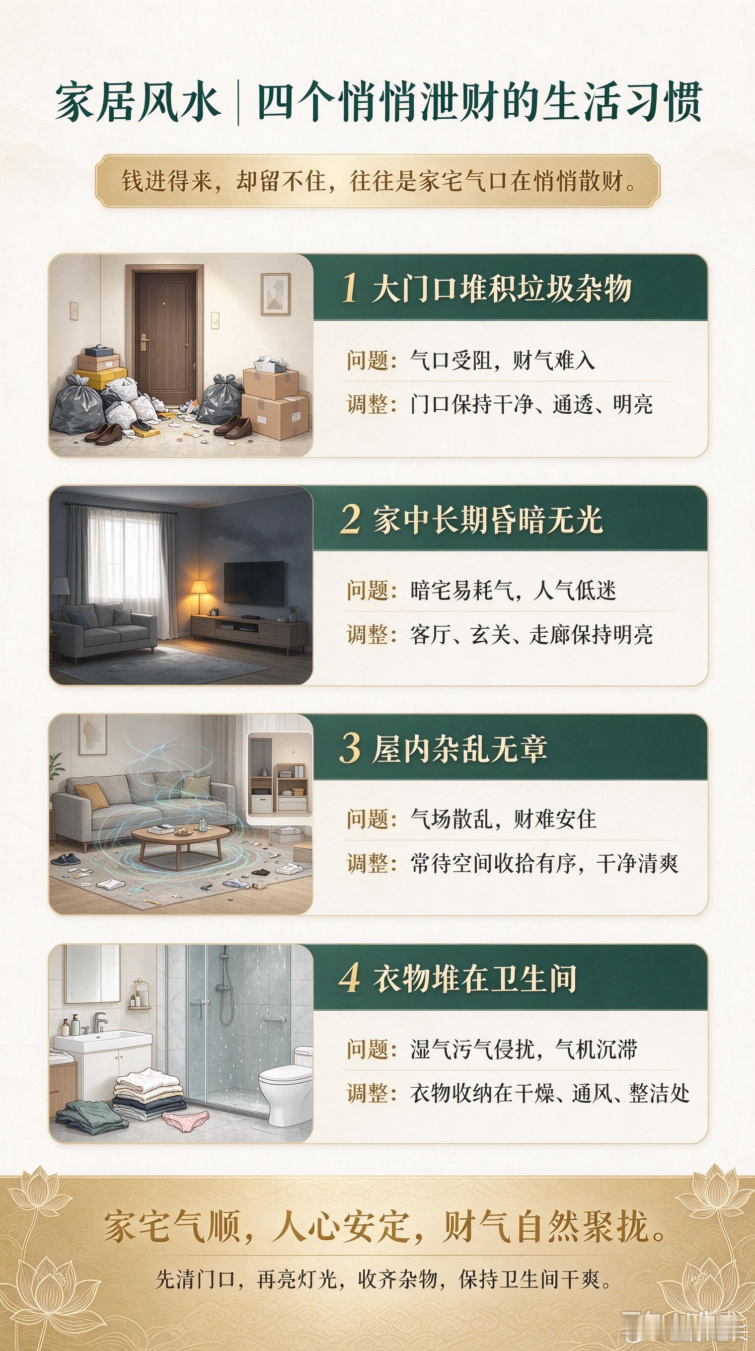 家居风水｜四个悄悄泄财的生活习惯财运不佳，未必是不够努力、不会赚钱。很多时候，是
