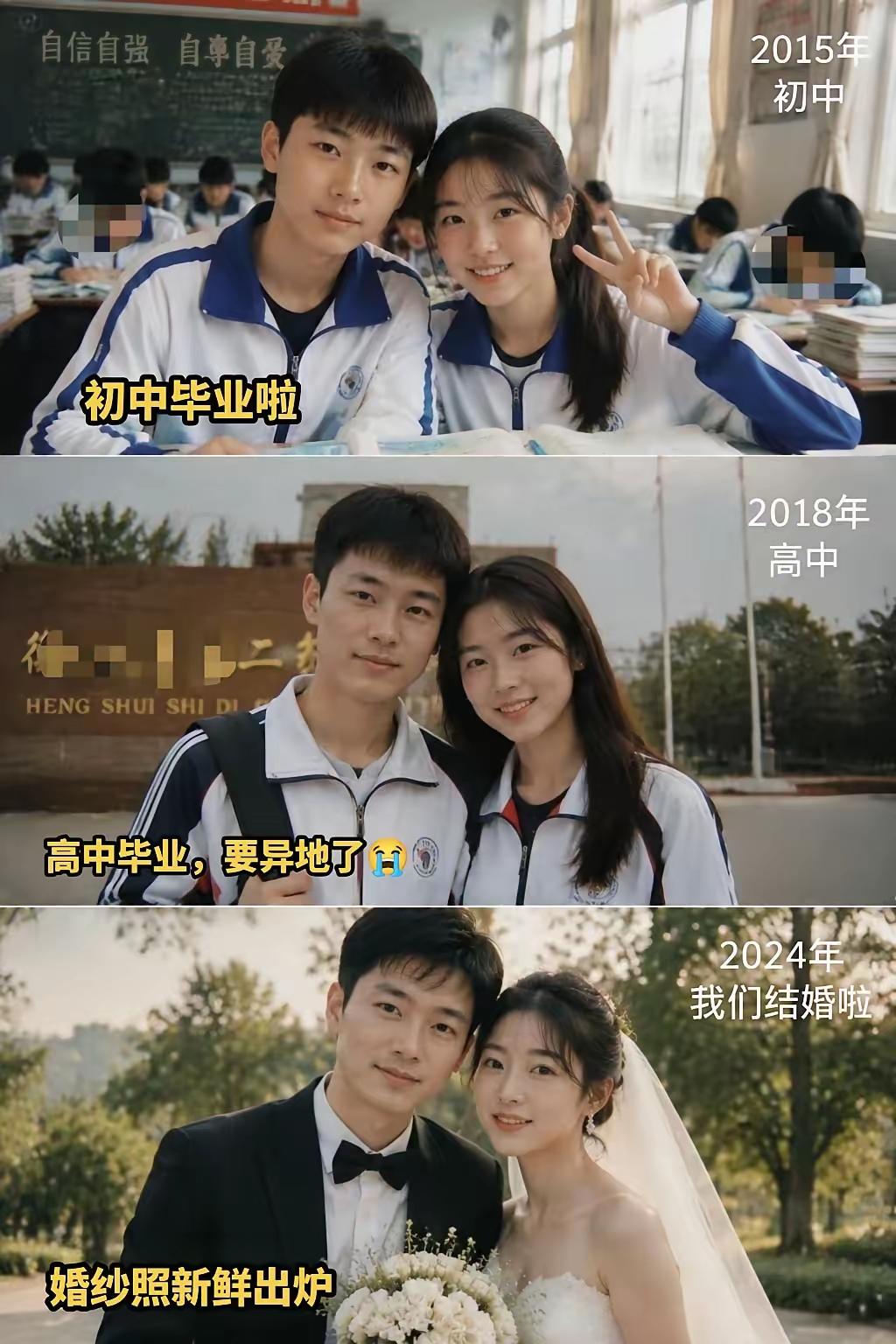 初中初相识，高中热恋时。大学毕了业，婚期定初十。