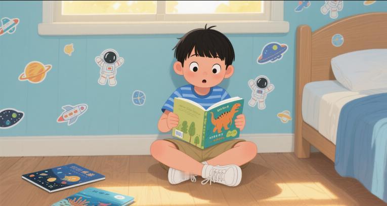 小孩从从同学那里借来3本课外书。他看得很投入，基本除了吃饭、睡觉、出去玩，他
