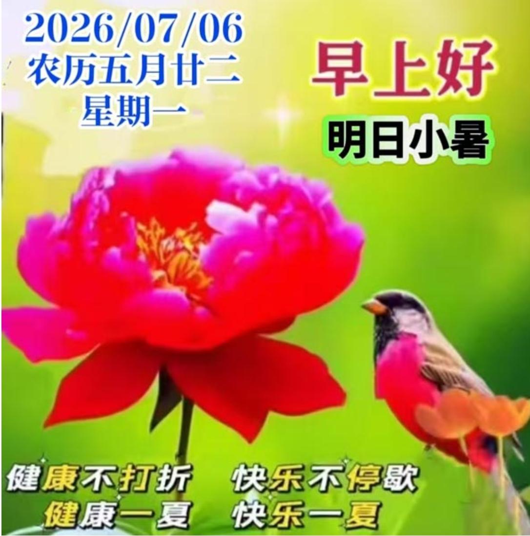 新的一周，新的开始；相聚清晨，迎接朝阳；送上问候，心想事成；身体健康，万事