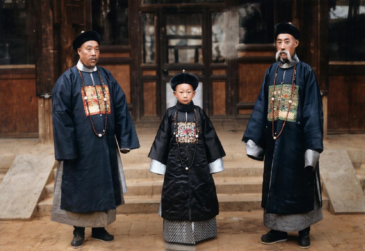1922年12月，北京，中间的幼童正是末代皇后郭布罗·婉容的亲弟弟、中国最后一位