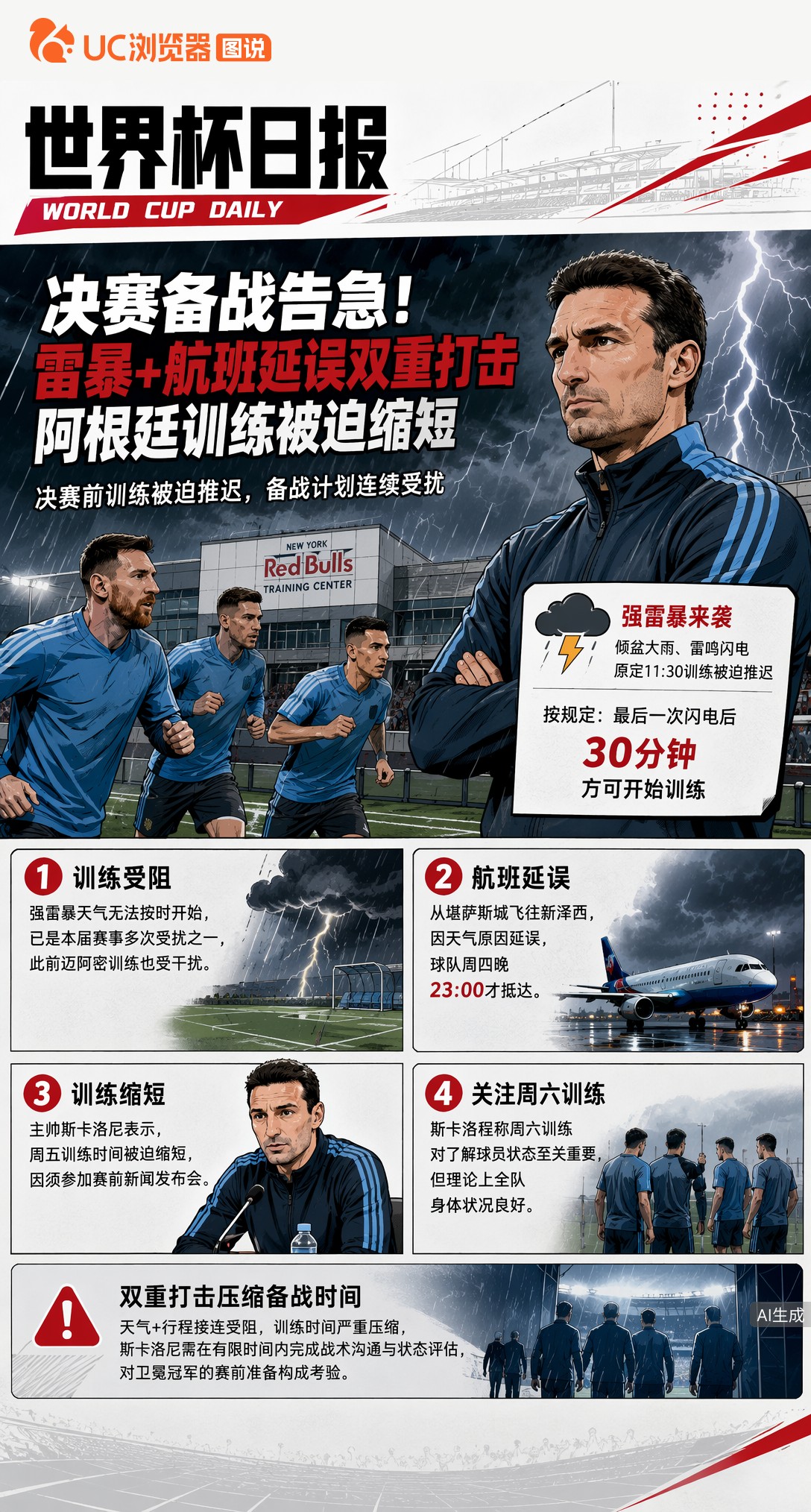 决赛备战告急！雷暴+航班延误双重打击，阿根廷训练被迫缩短