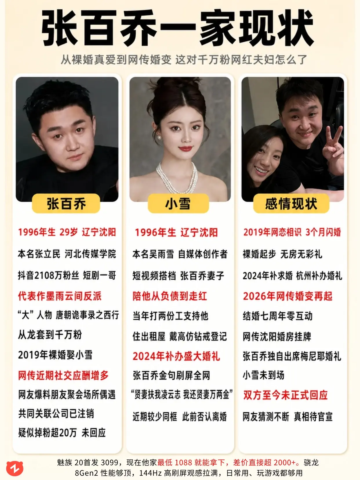 张百乔小雪被传婚变，七年婚姻引热议🔥。