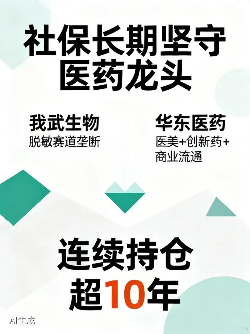 社保常年坚守的医药A股龙头：第一梯队：社保连续持仓10年以上（超级长线底仓）1.