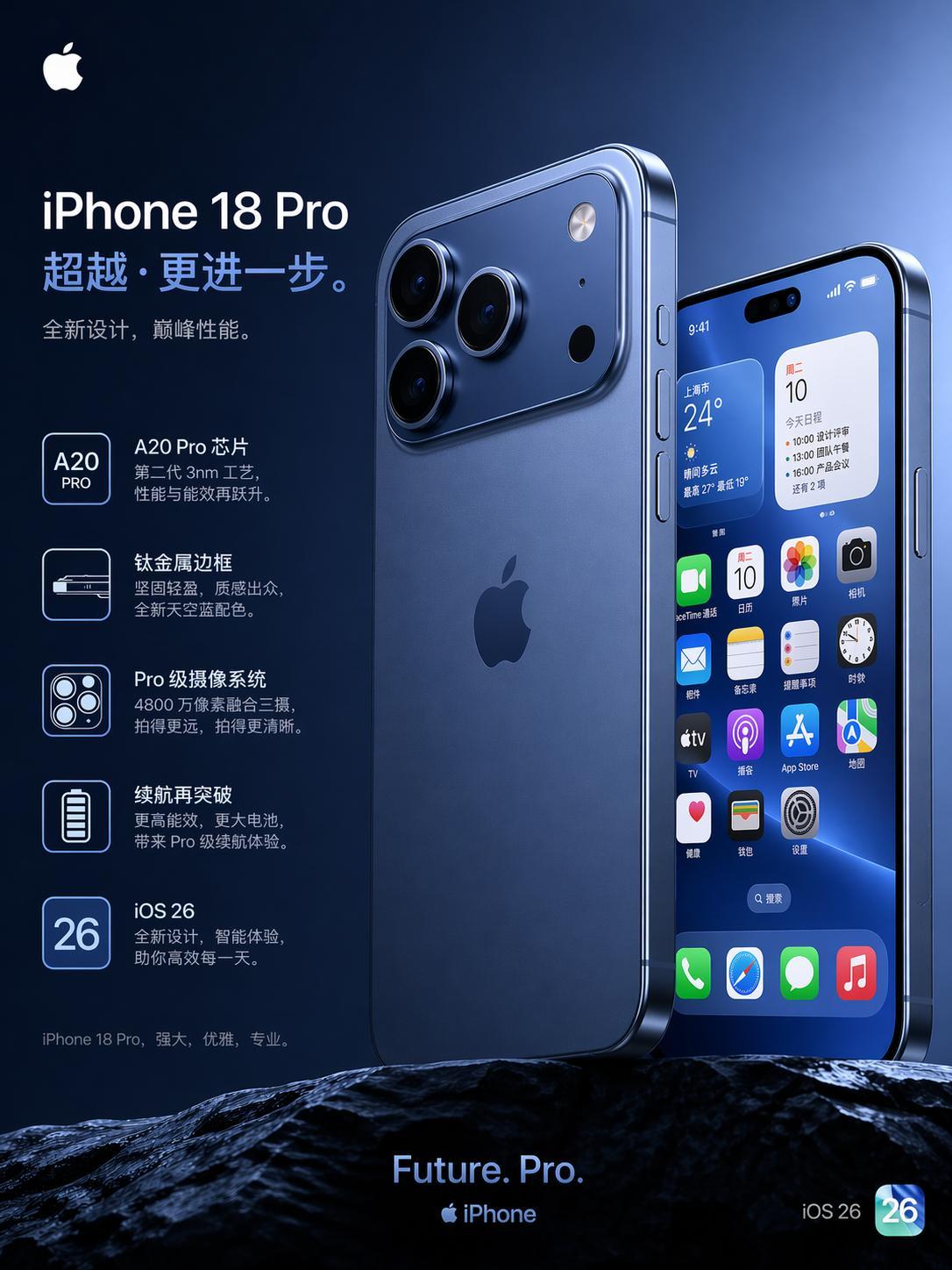 iPhone18Pro蓝色曝光说真的，这个蓝色也太高级了。如果iPhone1