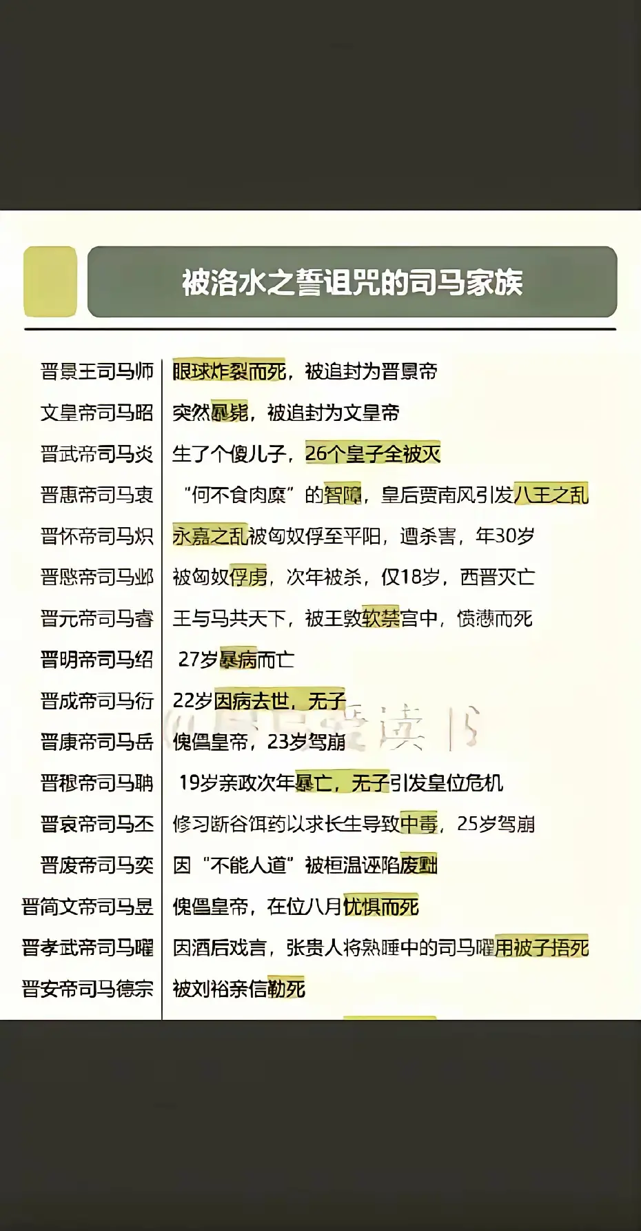 司马懿后代的各种死法。