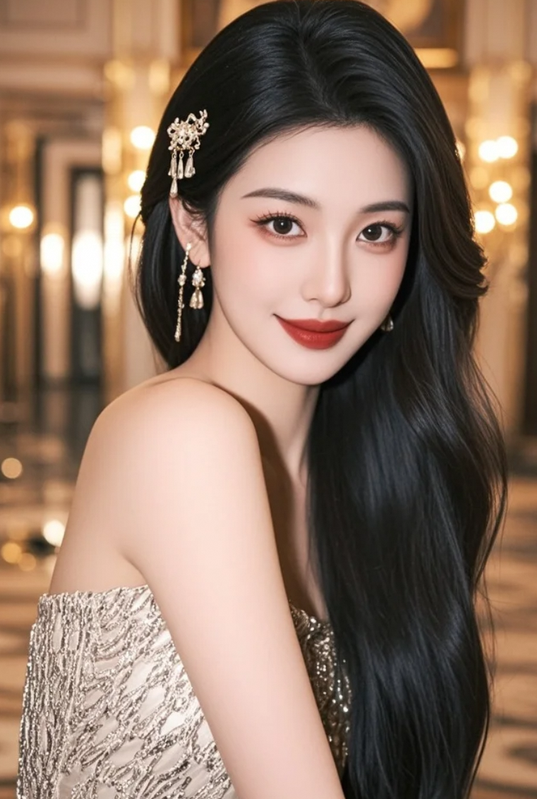 站在金色大厅中央，她用镜头记录下了最美的自己！