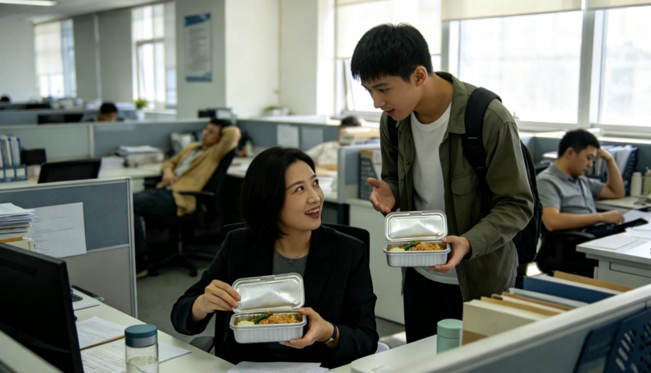 午休时，新来的实习生盯着王姐的饭盒看了半天。“姐，你每天带饭，不觉得不好意思吗