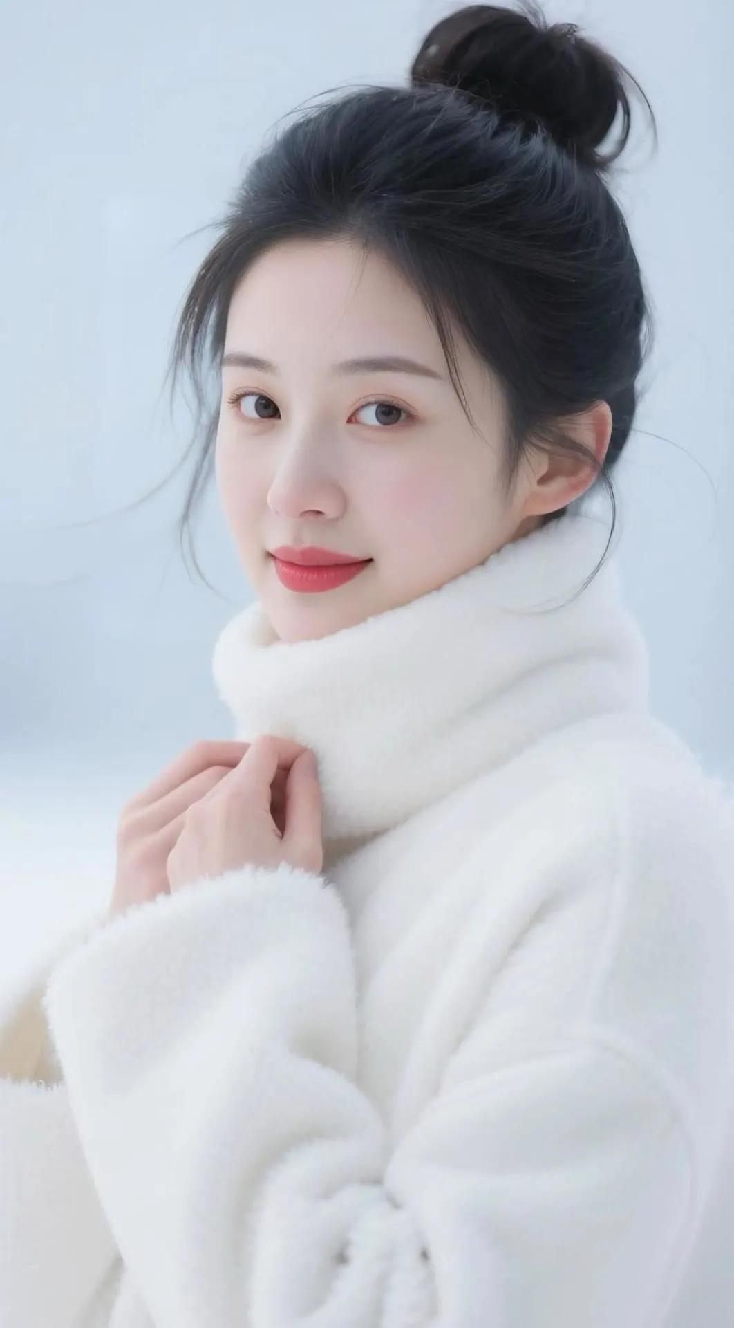 冬日暖阳下的温柔少女，白色毛衣的温暖拥抱。