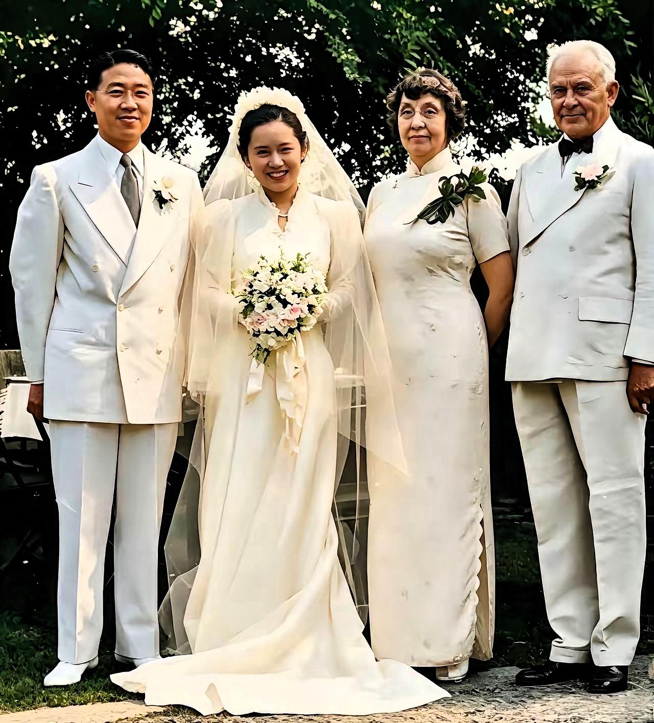 这是袁世凯后人袁家骝结婚时的情形，新娘子也是一位物理学家，而且是享誉全世界的那种