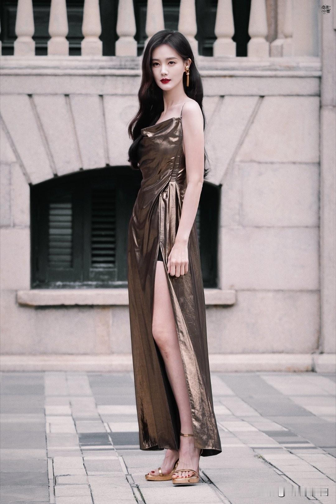 李一桐金色礼服，媚然天成