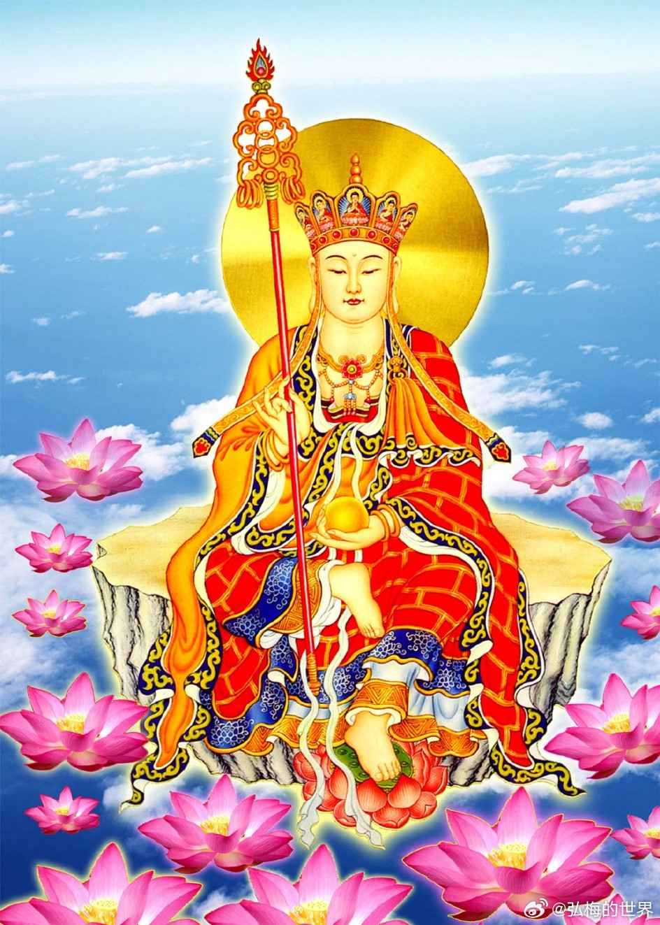 【地藏王菩萨心咒】嗡，呵呵呵，温三摩地，娑诃。读诵地藏菩萨心咒，超越三十劫罪，生