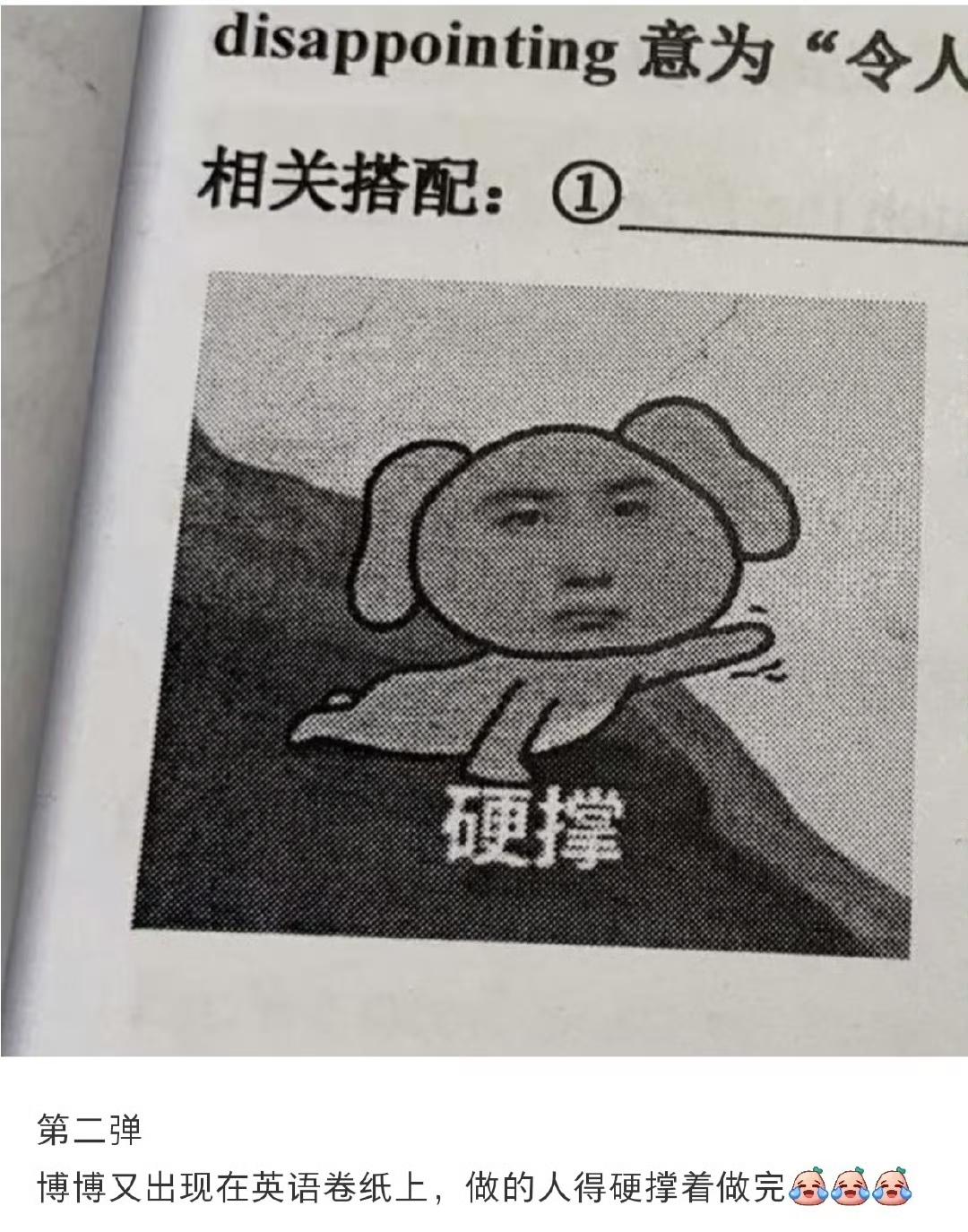 笑死了，“博博宇宙”果然无处不在……英语卷子和练习册上惊现王一博表情包[捂脸哭]
