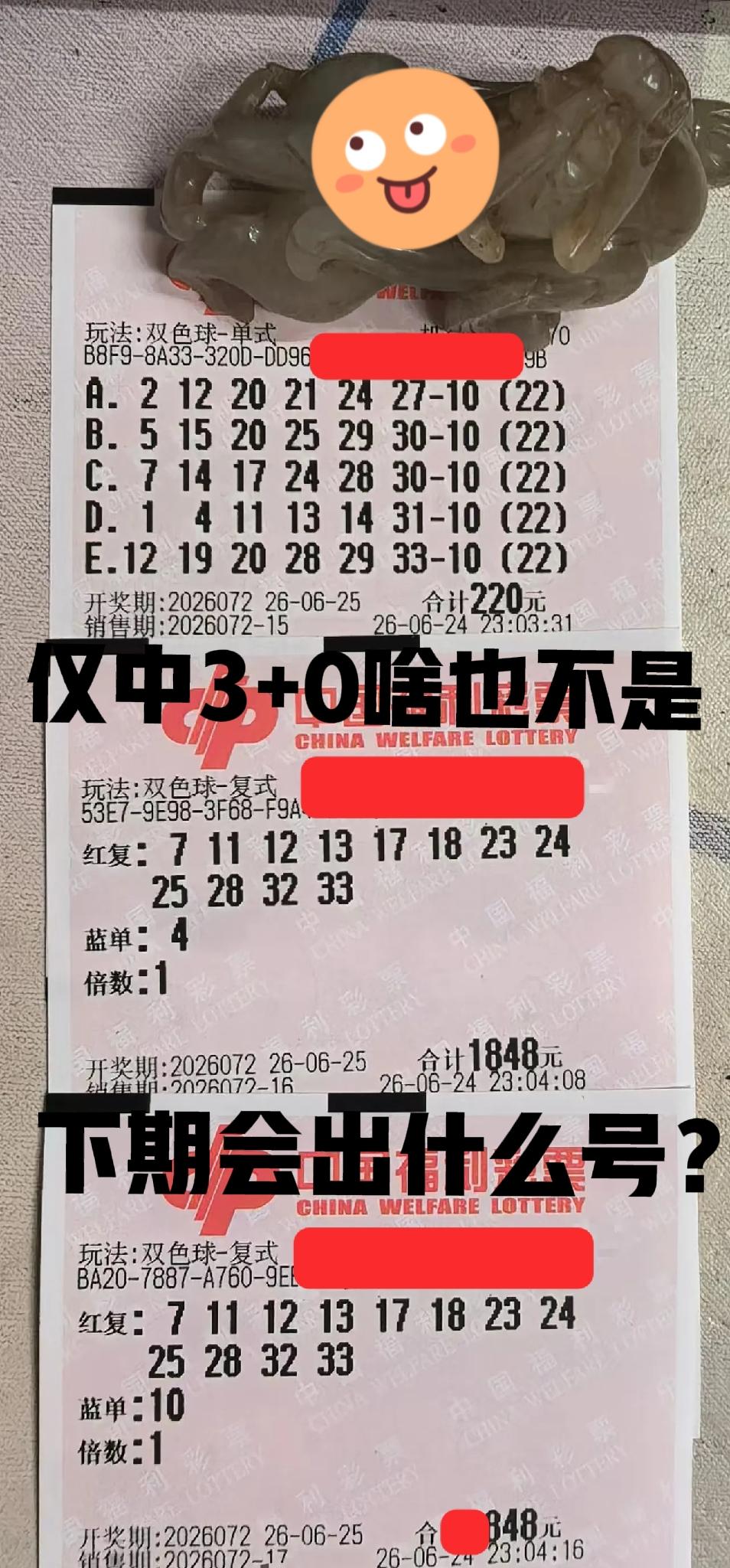 我很好奇，下一期双色球，大佬会出什么号呢？蓝区号码老是换来换去，最后08和09都