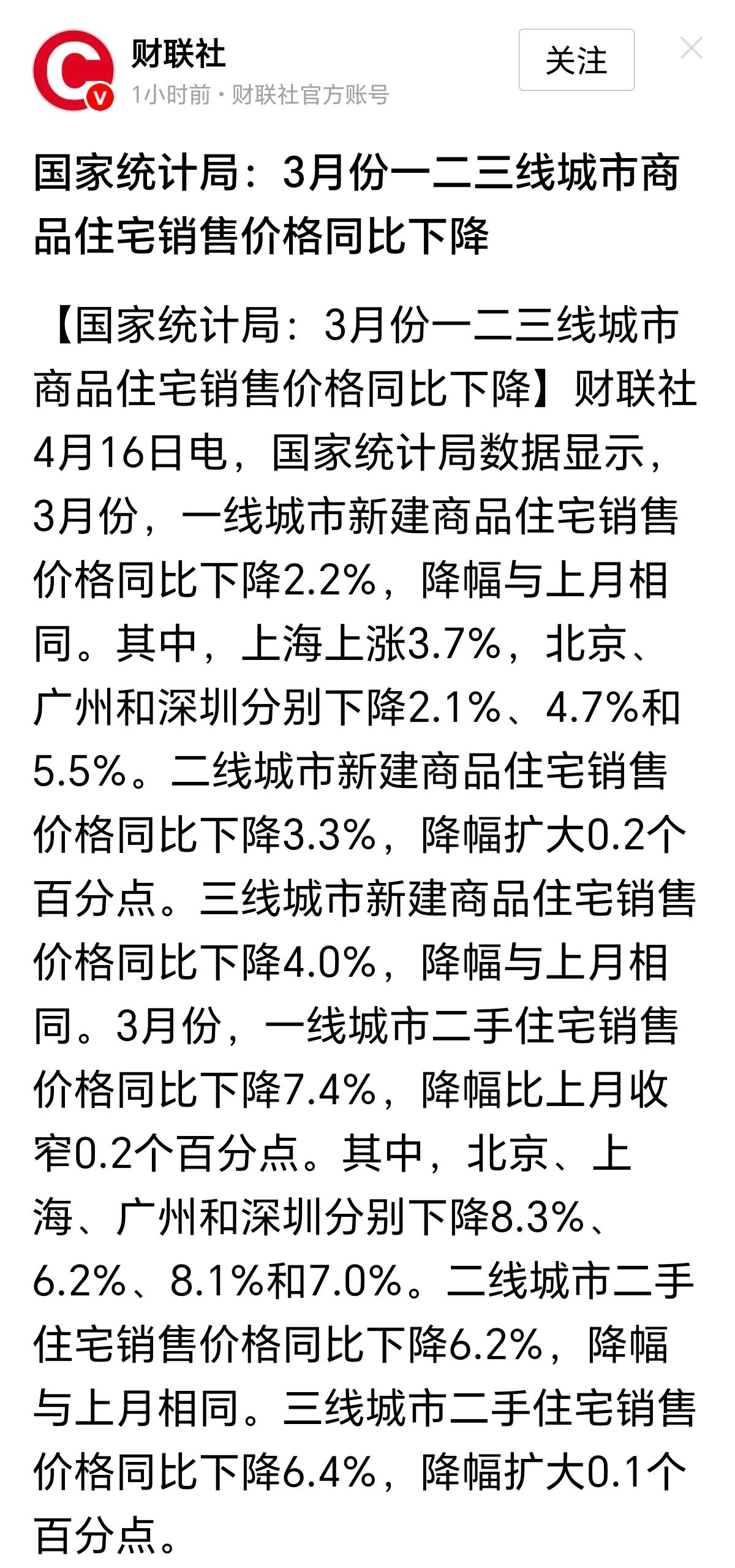 四大一线城市房价全涨都是3月份的数据，到底该信谁？到底信环比还是信同比？个人比较