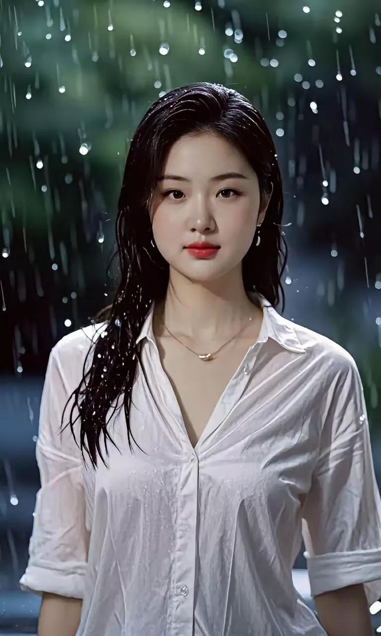 雨中漫步，清新脱俗，白衬衫的浪漫