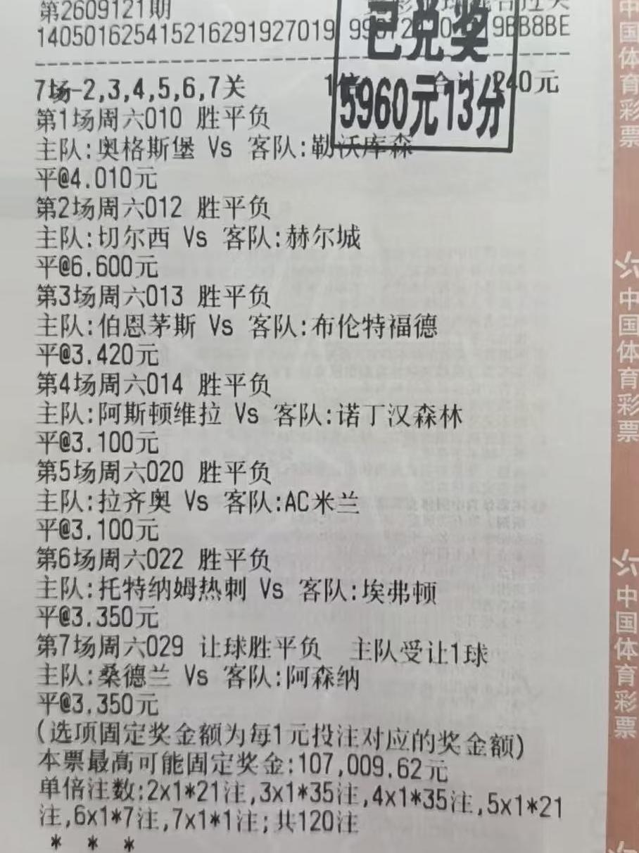 这张彩票太牛了，我甚至怀疑他是不是真的。昨天这七场比赛，他都选了平，要不是阿森