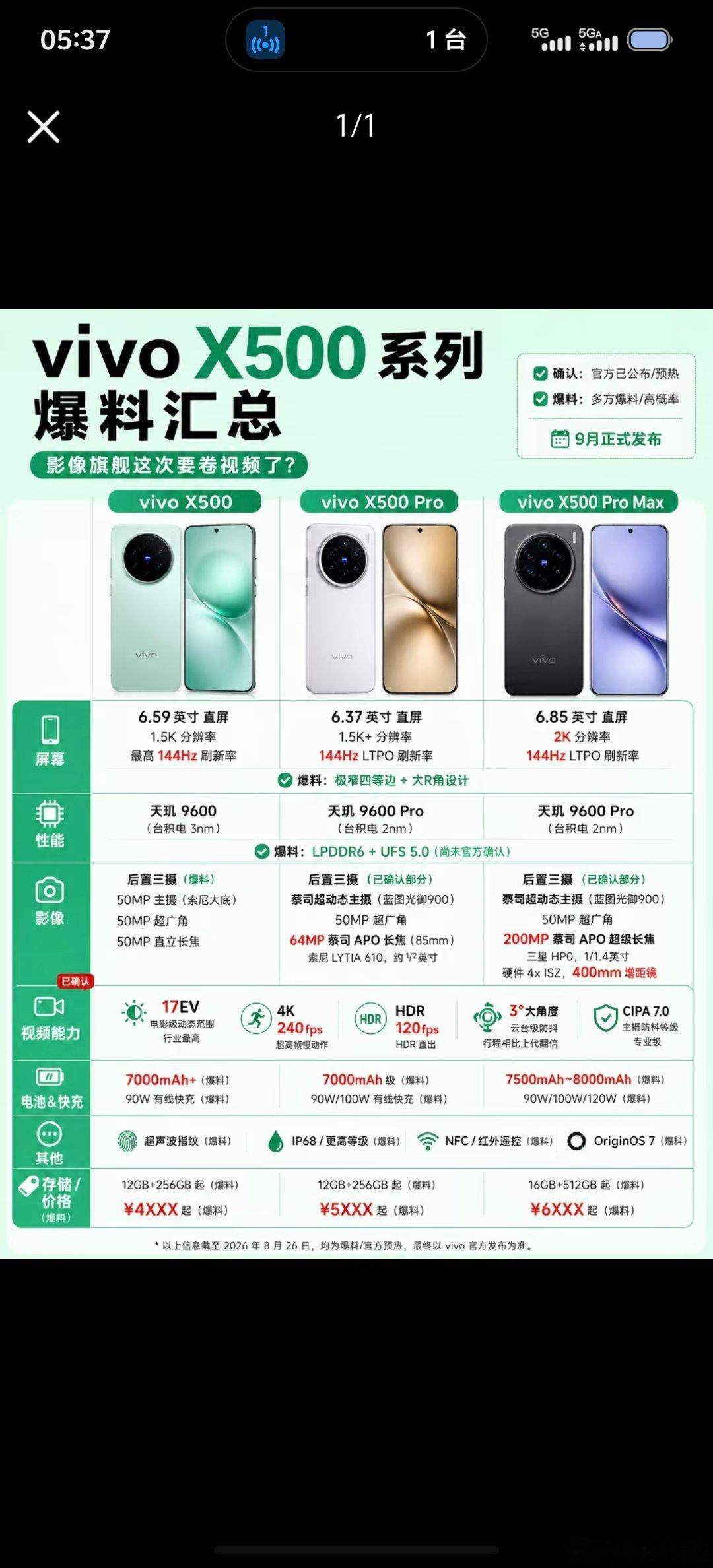 家人们，vivoX500系列要来了！9月发布，影像大升级!#vivo##数码闲聊站##数码资讯##数
