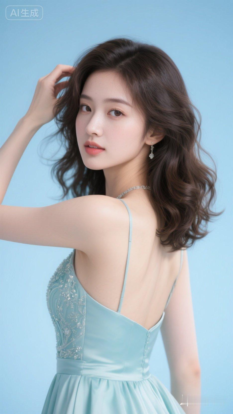 碧空如洗映芳华，玉颜如花映碧空。