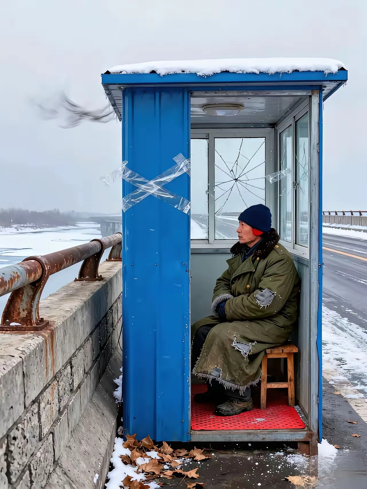 有人说做保安很舒服，没压力，啥也不用干。如果是在这种环境，大雪纷飞，天寒地冻。月
