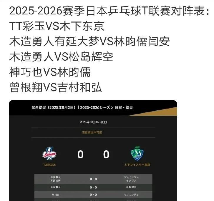 闫安也去日本打T联赛了。早上看到松岛和林昀儒一起练球，还以为双左要打男双呢，刚