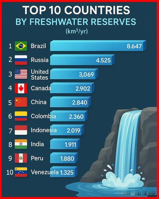 中国人均淡水储量太低了！世界淡水储量最多的10个国家，巴西高居世界第一，几乎是