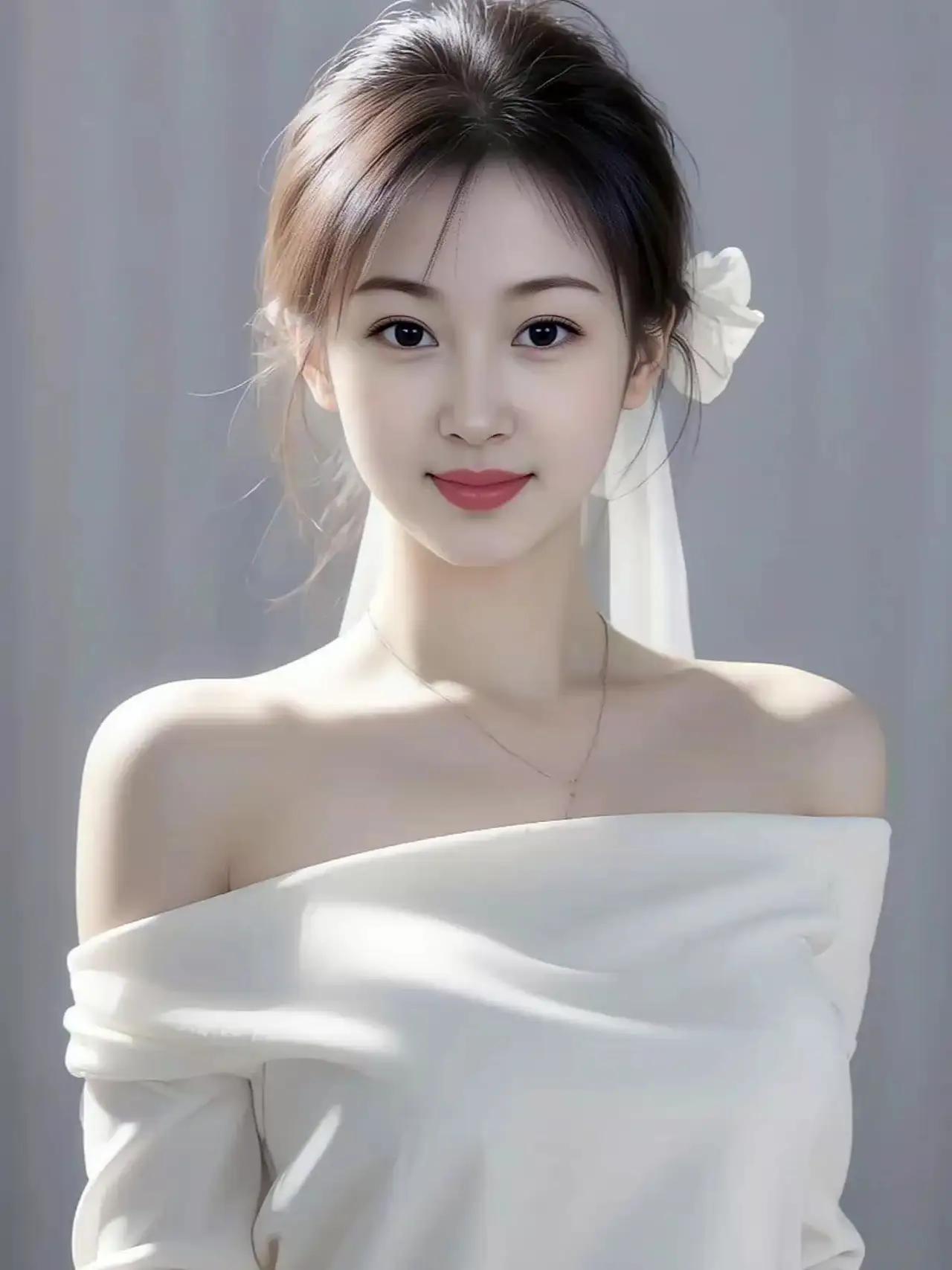 温柔少女心，甜美笑容，白色露肩裙，清新自然美🌸🌺💝