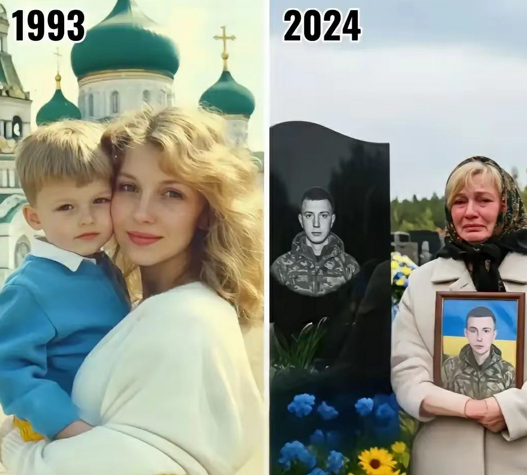 照片拍摄于乌克兰一对母子，这妈妈年轻时候的颜值不输一线女明星啊!