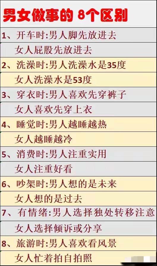 女人先把屁股放进去，男人先把脚放进去，这是男人和女人上车的不同，男人是一只脚先出