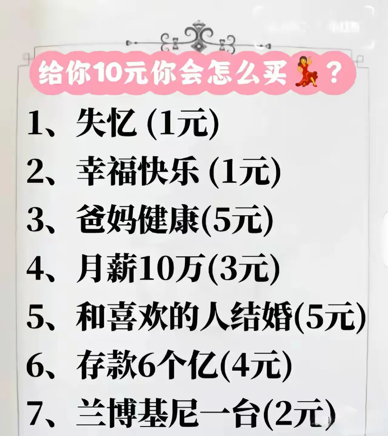 你有10元会怎么买？我想6应该是必选吧！