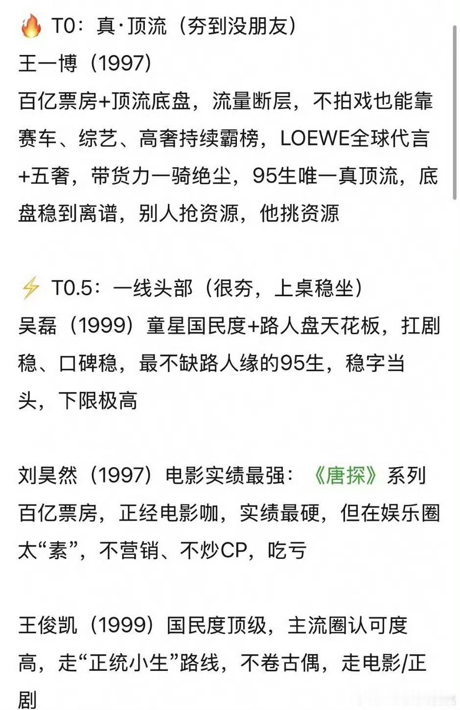 看到这帮人我现在都毫无兴趣，尤其吹嘘那几个真顶流，不知道图他们啥？三石还有身材和