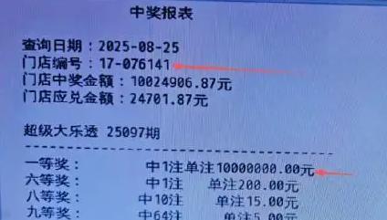 “又一个1000万大奖！”8月25日，四川达州，最新一期的大乐透开奖后，一县城彩